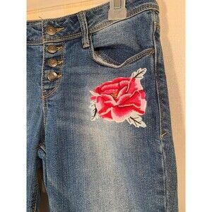 Embroidered Denim Jeans Black Daisy JUNIORS Jamie Relaxed Skinny Size 3/26 EUC